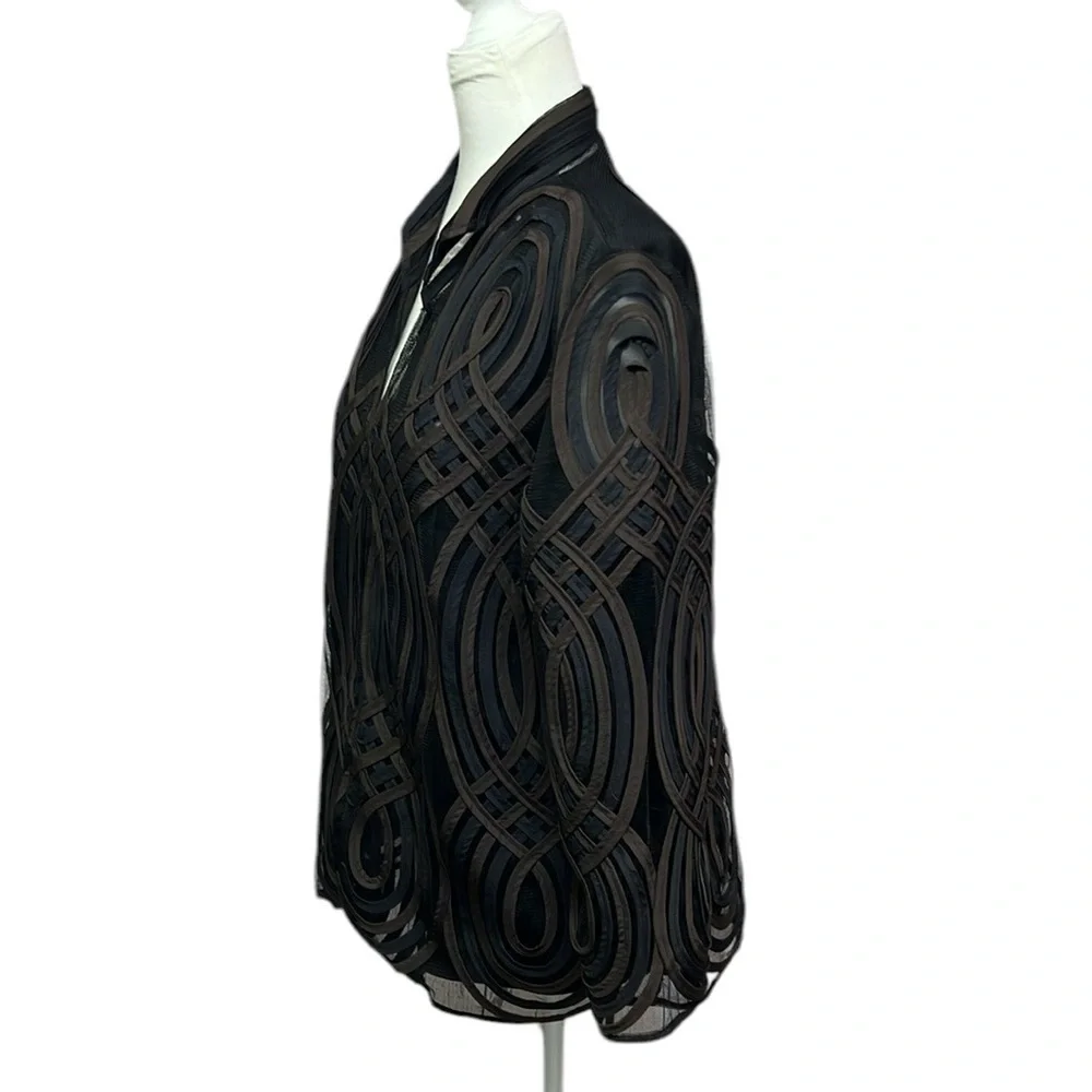 Chicos Travelers Neutral Swirl Strip Jacket - Picture 3 of 7